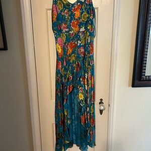 Alice + Olivia Blue Red Halter High Low Dress